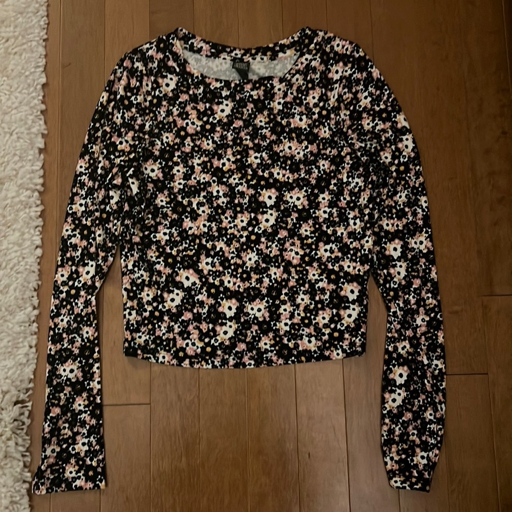 Floral print long sleeve crop top